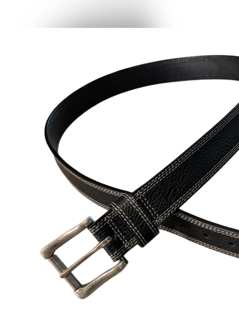 Black Leather Belt with Silver Buckle